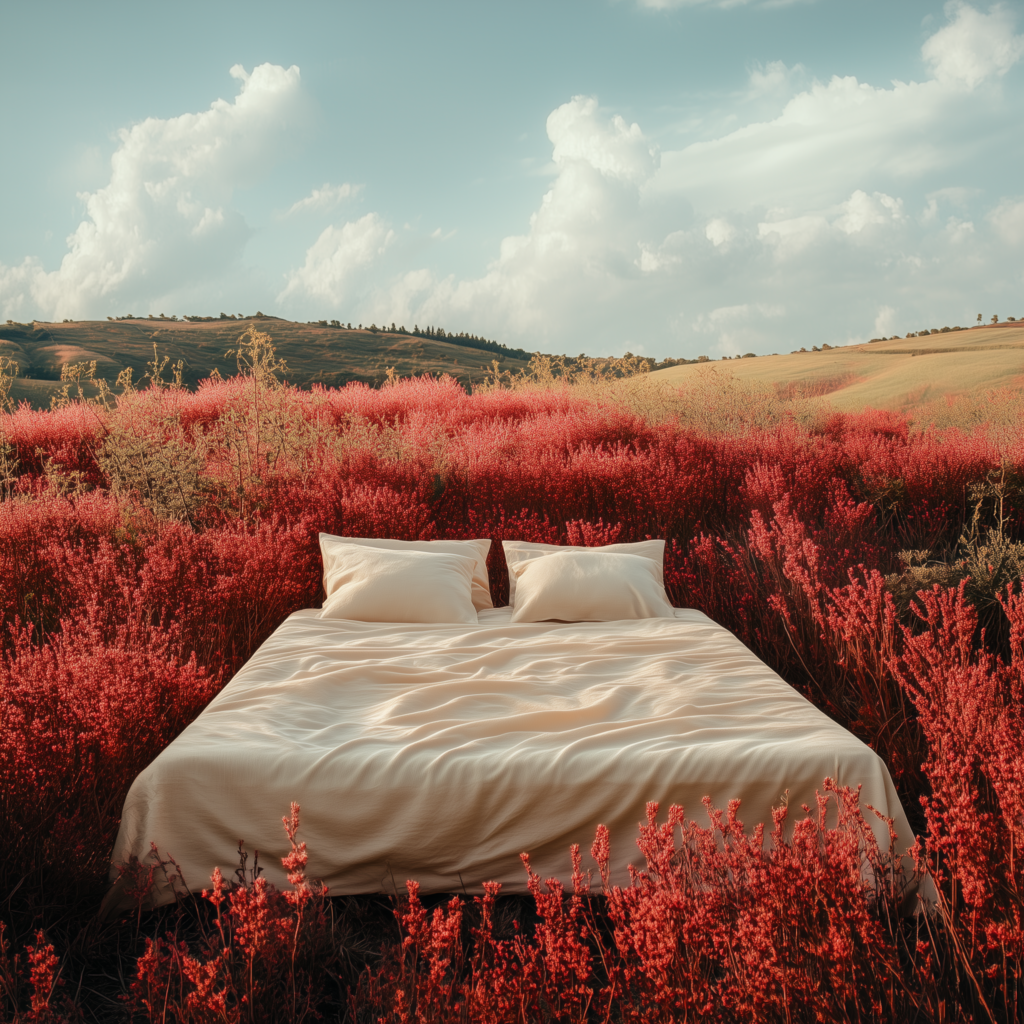 넓은 대자연 속 따뜻한 감성을 담은 침실, 레노마홈과 코지네스트의 맞춤 침구와 맞춤 커튼, 맞춤 블라인드로 완성된 공간. 강서 홈플러스에서 직접 경험해볼 수 있는 프리미엄 침구 솔루션.